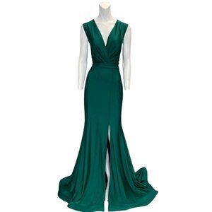 Jessica Angel 364 V-Neck Sleeveless Maxi Gown Hunter Green Size Large NWT